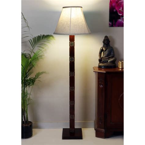Buy NAKSHIKATHAA Amogh Brown And Teal Floor Lamp With Beige Soft Shade ...