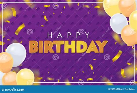Purple Happy Birthday with Gold Confetti and Balloons Vector ...