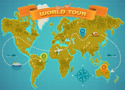 环球旅游的地图线路设计各种交通工具素材_漫品购_mg动画短片素材