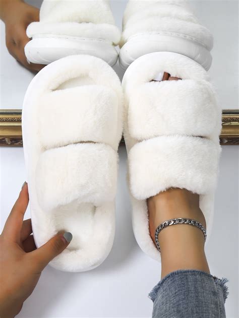 White Fashionable Collar Plain Bedroom Slippers Embellished Women Shoes ...