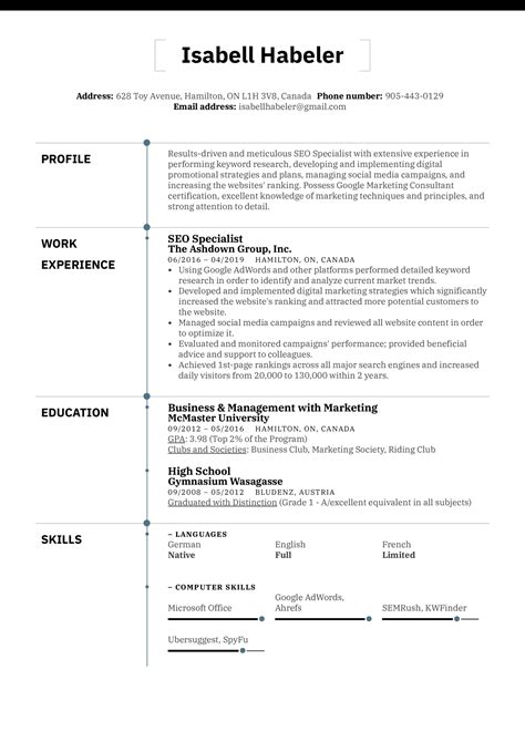 SEO Resume Example and guide for 2019 | Resume examples, Marketing ...