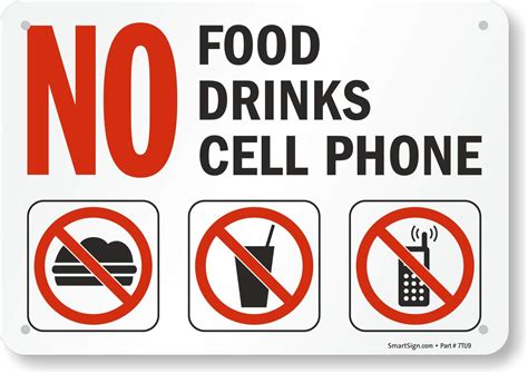SmartSign Lyle SmartSign Plastic Sign, Legend No Food No Drinks No Cell ...