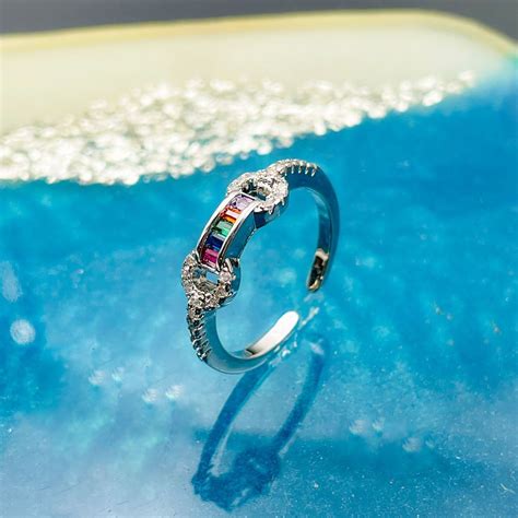 Rainbow Multi Color Baguette Cubic Zirconia Gold Open Back Ring – ZIVOM