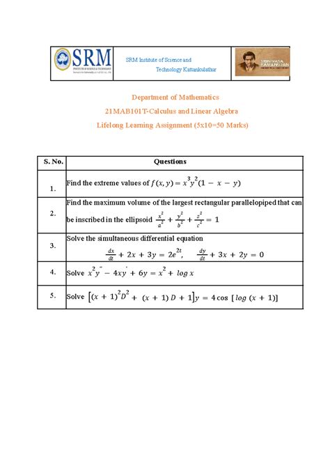 21MAB101T Lifelong Learning Assignment (1).docx - SRM Institute of ...