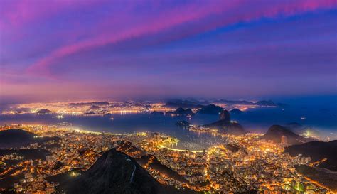 hills Brazil evening cityscape city lights clouds sea architecture ...