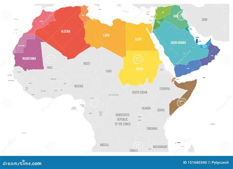 Arab World States Political Map with Colorfully Higlighted 22 Arabic ...