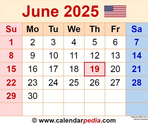 June 2025 Calendar | Templates for PDF, Excel and Word