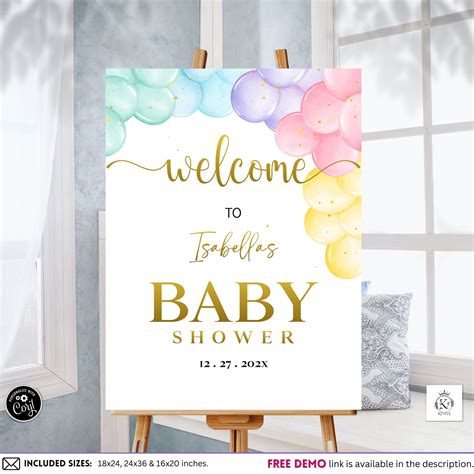 Editable Baby Shower Welcome Sign, Pastel Color Balloons, Gender ...