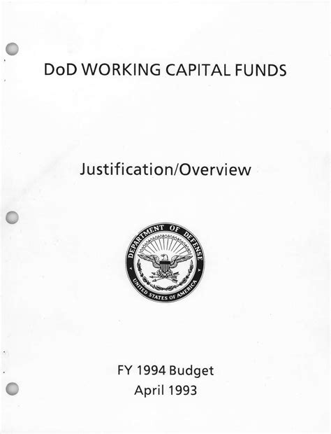 DoD Working Capital Funds Justification/Overview FY 1994 Budget, DOD ...