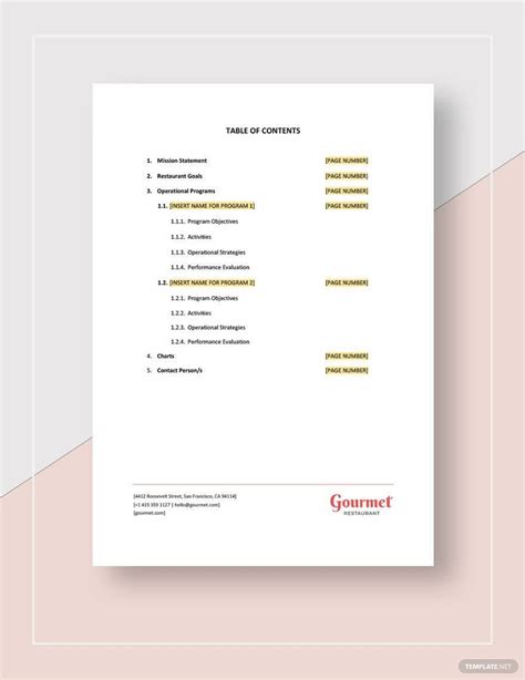 Restaurant Operational Plan Template 的图像结果