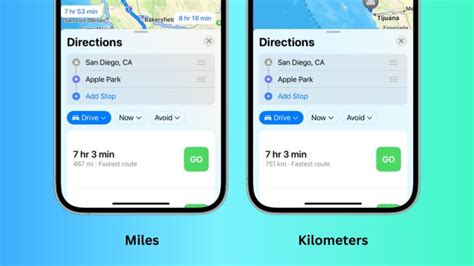 How to set distance in miles or kilometers in Apple & Google Maps