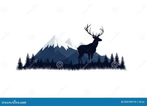 Misty Wildlife Hunting Scene in Forest with Deer, Mountains, and Fir ...