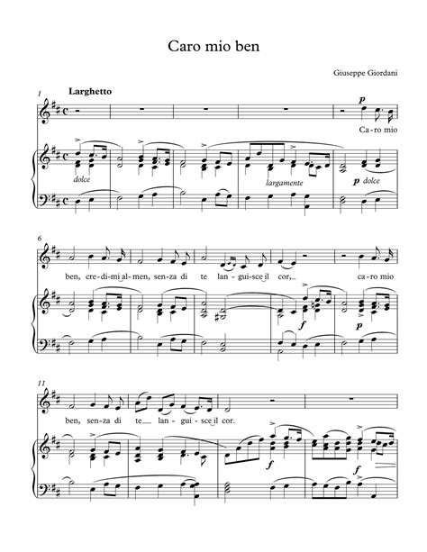 Caro mio ben - Giordani - D major PDF