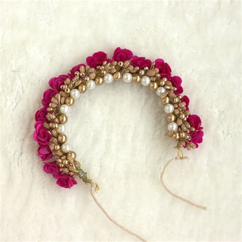 Flexible Baby's Breath & Rose with Pearls Artificial Hair Bun Flower A