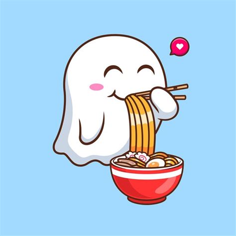 Cute ghost eating ramen noodle with chopstick cartoon vector icon ...