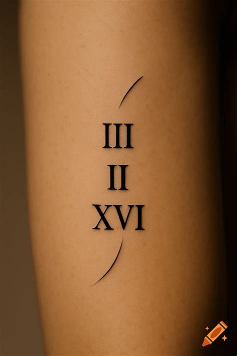 A close-up shot of a tattoo on light skin, showing the Roman numerals ...