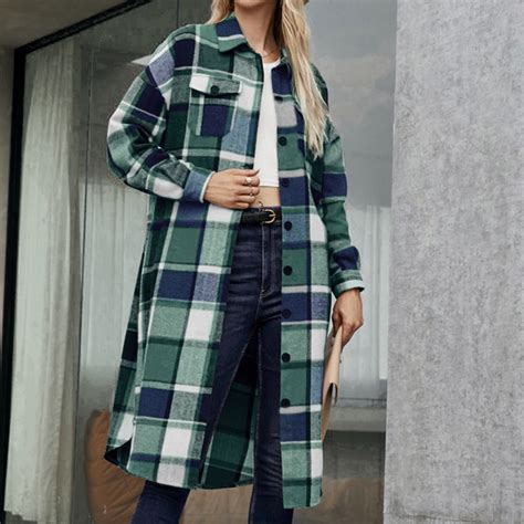 MASRIN Womens Long Flannel Shacket, Plaid Jacket, Button Down Shirts ...