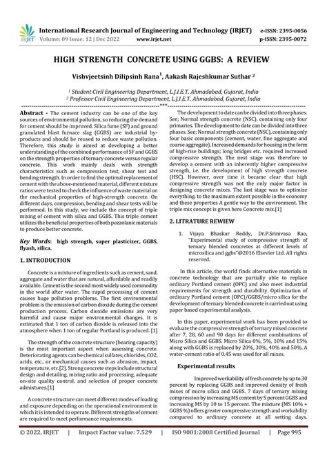 HIGH STRENGTH CONCRETE USING GGBS: A REVIEW | PDF