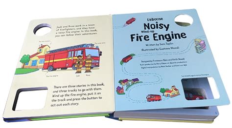 英文原版 Noisy Wind-up Fire Engine 消防车 儿童发声纸板轨道书 - 西文优选