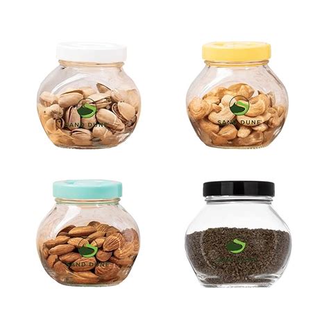 Buy SAND DUNE Set of 4, 200 ml Each Storage Glass Jar Assorted Plastic ...