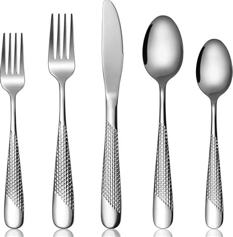 Cutlery Set, 30 Piece Stainless Steel Knife and Fork Sets, Hammered ...
