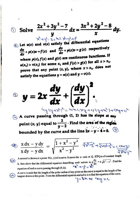 Differential Equations Study Guide (Course Code: DE101) - Studocu