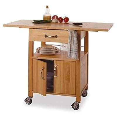 Buy Pemberly Row Butcher Block Kitchen Cart with Drop Leaf in Natural ...