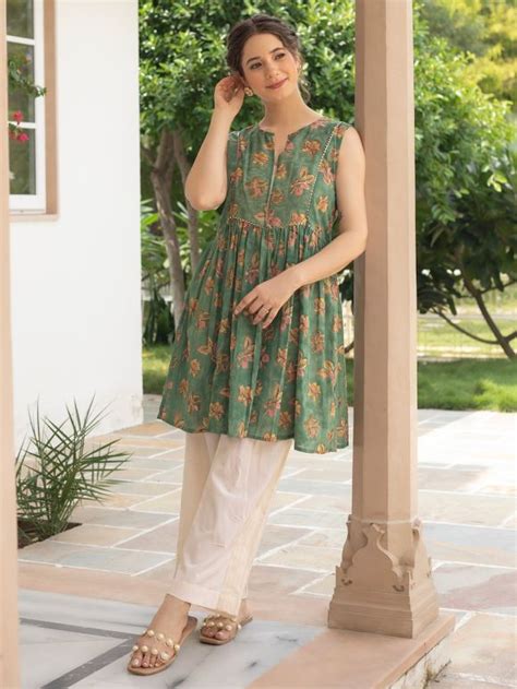 Green Hand Block Printed Cotton Tunic