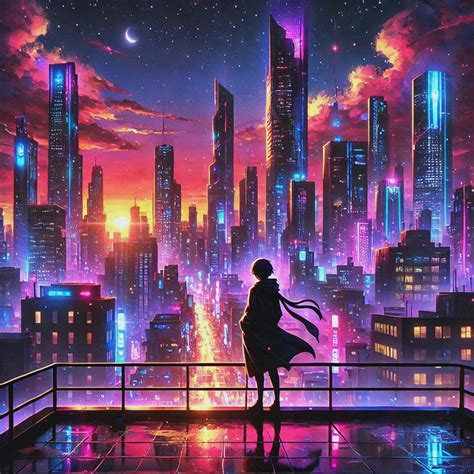 Cyberpunk Neon City Art Print: