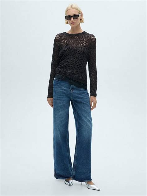 Mango Colmena Open Knit Jumper, Black