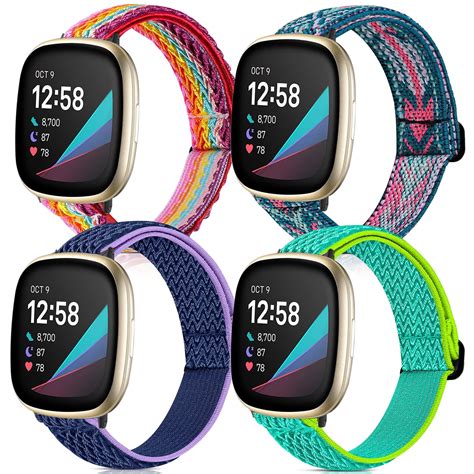 4 Pack Stretchy Bands Compatible with Fitbit Versa 3 / Fitbit Sense ...