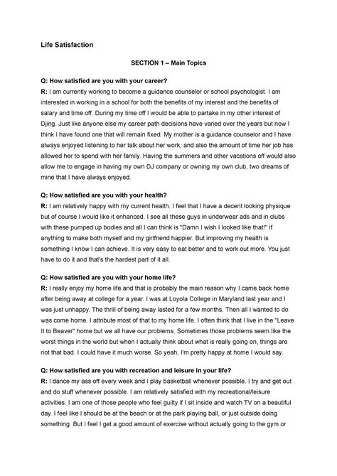 Life Satisfaction - aabbababab - Life Satisfaction SECTION 1 – Main ...