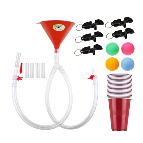 Beer Bong Funnel Mega Party Pack - Double Header, 4 Beer Pong Balls, 20 ...