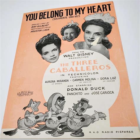 The Three Caballeros 1940s Sheet Music Vintage Donald Duck Jose Carioca ...