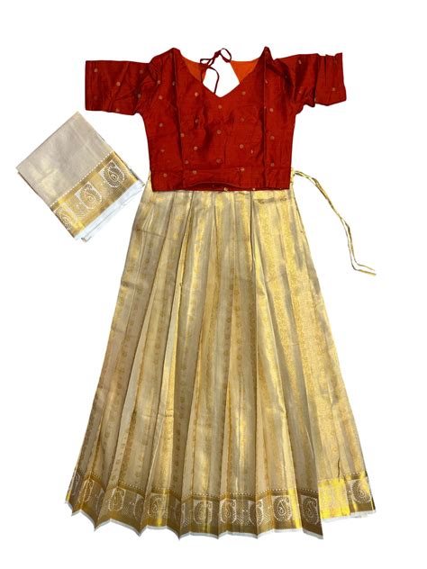 Southloom Semi Stitched Tissue Dhavani Set with Pavada and Orange Blou ...