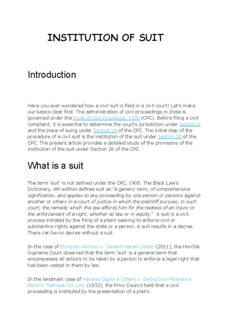 CPC Unit-2 - INSTITUTION OF SUIT Introduction Have you ever wondered ...