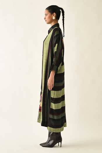 Buy Pink Cotton Collared Moss Striped Dress For Women by OFRIDA Online ...