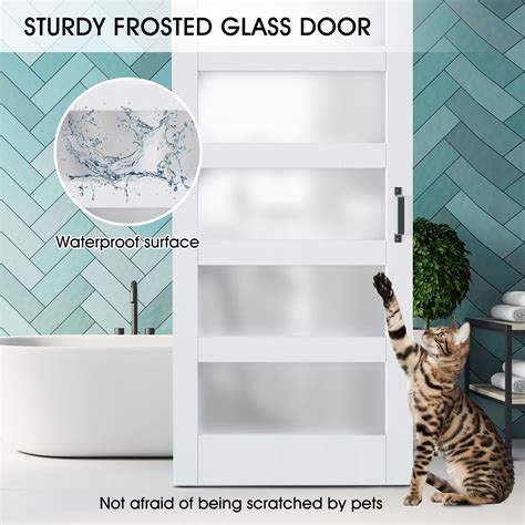 Buy TENONER DIY Glass Sliding Barn Door, 42 inches x 84 inches,White ...