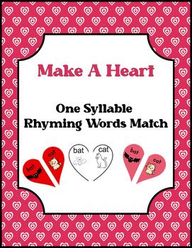 Heart One Syllable Rhyming Words Match by Cindy's Treasures | TPT