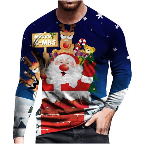 Big and Tall Christmas Tops for Men, Santa Xmas Sweatshirts Party ...