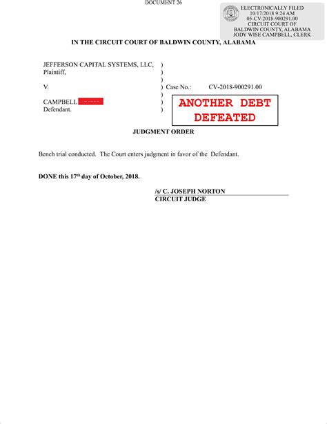 Jefferson Capital Systems, LLC Collection Lawsuit Defeated – Alabama ...