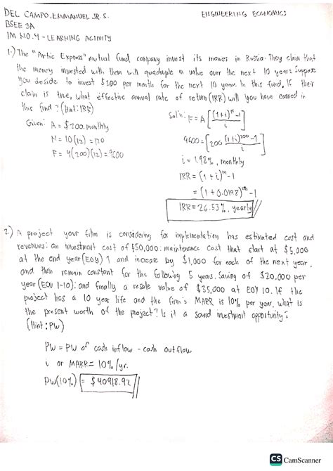 Activities and Assignments No. 4 -ENGINEERING ECONOMICS - BS Electrical Engineering - Studocu