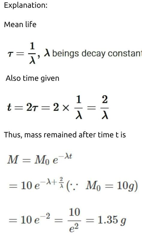 A sample of radioactive element has a mass of 10g at an instant t=0 ...