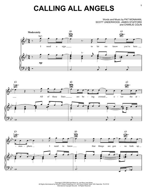 Calling All Angels by Train Sheet Music for Piano, Vocal & Guitar ...