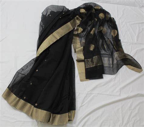 Buy Black with golden work Chanderi Silk Cotton Saree ZA-288 Online in ...