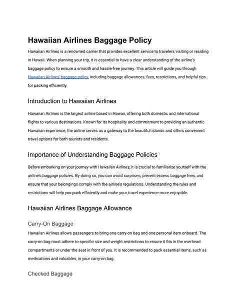 Hawaiian Airlines Baggage Allowance at Keith Flores blog