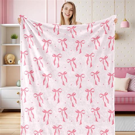 Amazon.com: JarThenaAMCS Pink Bow Fuzzy Blanket Cute Bowknot Throw ...