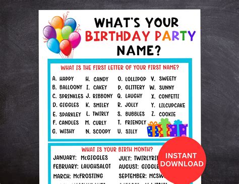 What's Your Birthday Party Name Game WITH Name Tags & Sign, Birthday ...