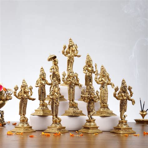 Buy Brass Superfine Dashavataram set 6" Vishnu Dashavatar idols ...