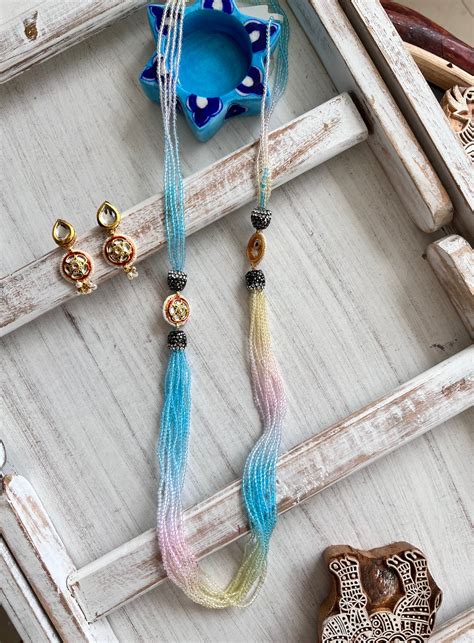 Double Color Long Bead Necklace with Earring – Gems of South